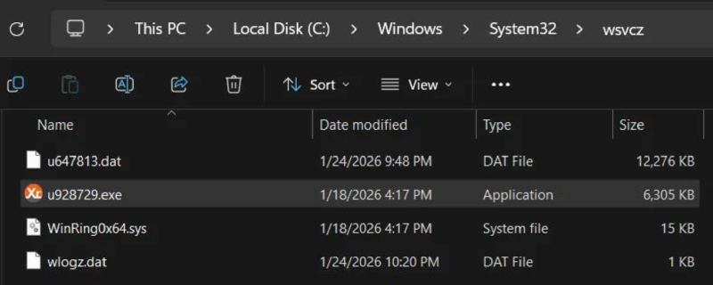 XMRig at the System32 directory